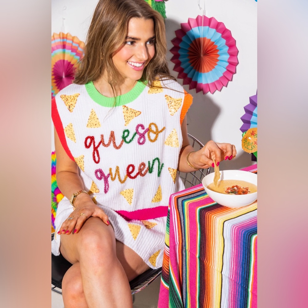 QUEEN OF SPARKLES Colorful Queso Queen Sweater Vest